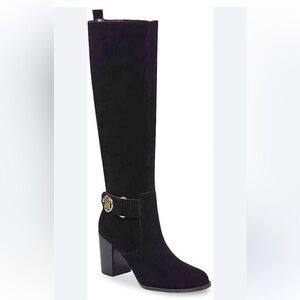 Tommy Hilfiger Black Suede High Knee boots with Chunky Heels. Size 10